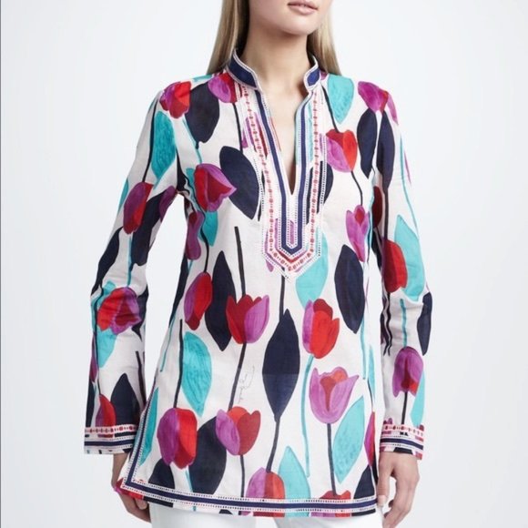 Tory Burch Tulip Long Sleeve Tunic Top Size 6 - Picture 1 of 4